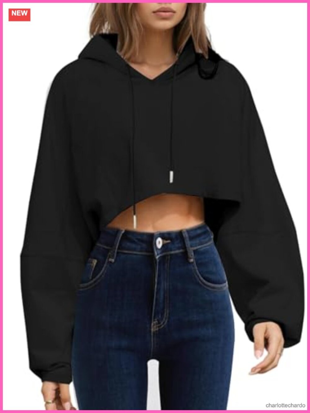 Cropped Long Sleeve Hoodie Sweatshirt with Drawstring for Women, Casual Athletic